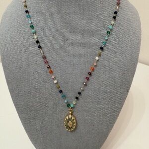 Handmade Multicolor Beaded Necklace with Gold Pendant